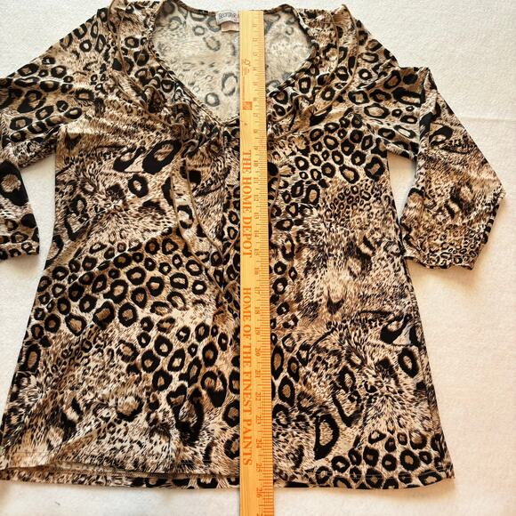 Vintage Georgia Rylie Blouse Leopard Animal Print V-Neck Ruffle Size L USA - Picture 2 of 6